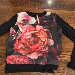 Ted Baker London Black Sweatshirt with Large Red Floral Print